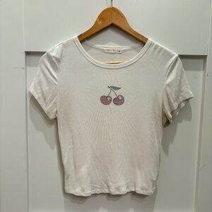 Y2K Rhinestone Cherry Baby Tee Ribbed Graphic T Shirt Large